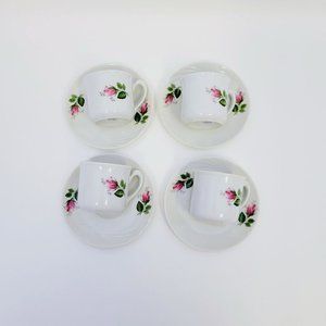 Vintage FP Zajecar Pink Rose Demitasse Teacup & Saucers 4 Sets, Yugoslavia Made